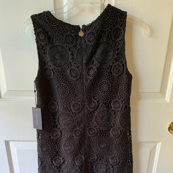 NWT Tommy Hilfiger Holidays Black Embroidered Lace Scalloped Shift Dress size 2 - Picture 3 of 11